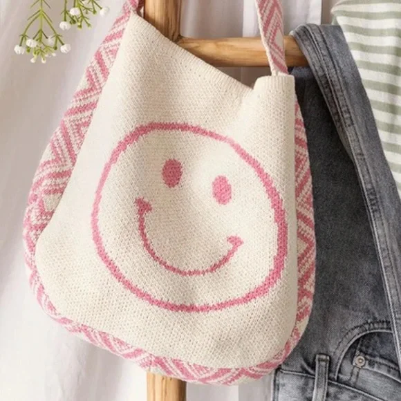 LAST 1! Bohemian Aztec Smiley Face Woven Boho Happy Casual Shoulder bag - Picture 1 of 16